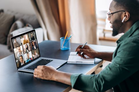 A man on a virtual meeting